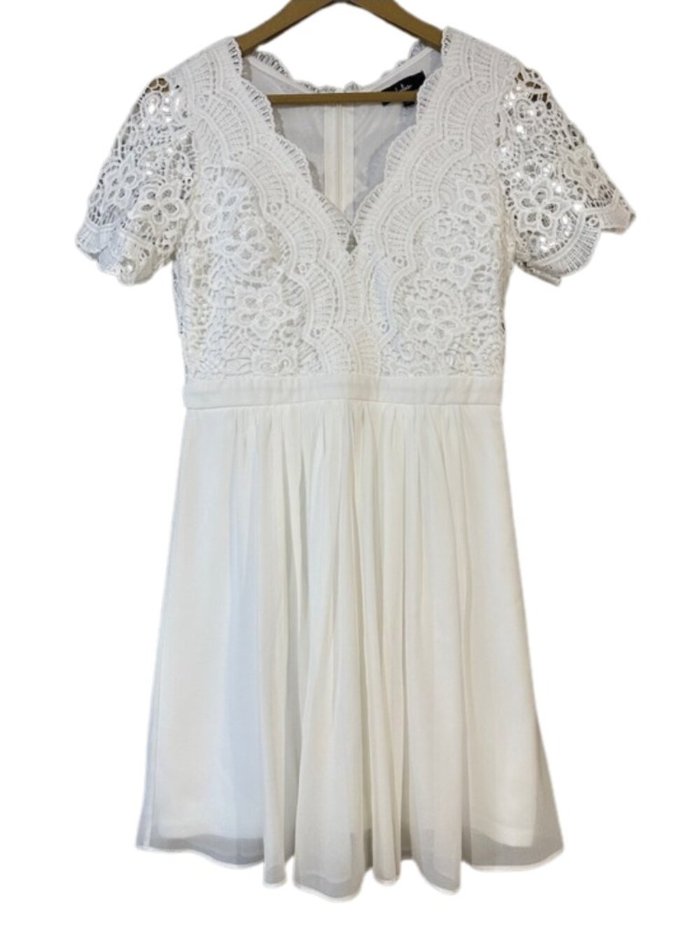 Lulus Angel in Disguise White Lace Skater Dress V-Neck Mini Bridal